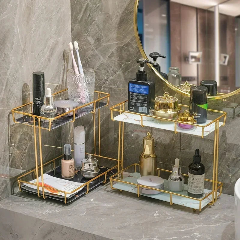2-Tier Rectangular Golden Vanity Stand