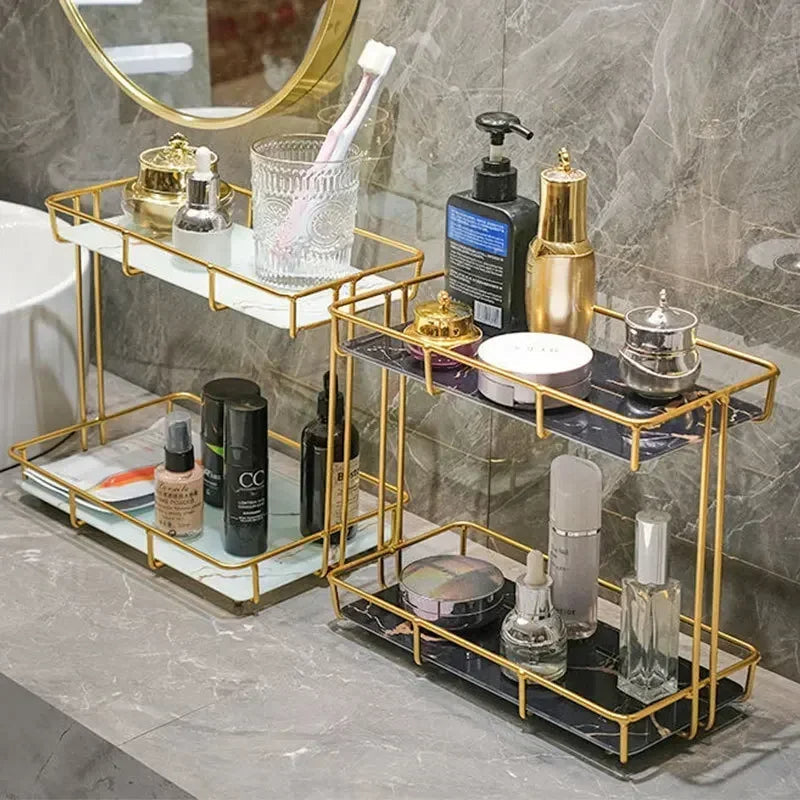 2-Tier Rectangular Golden Vanity Stand