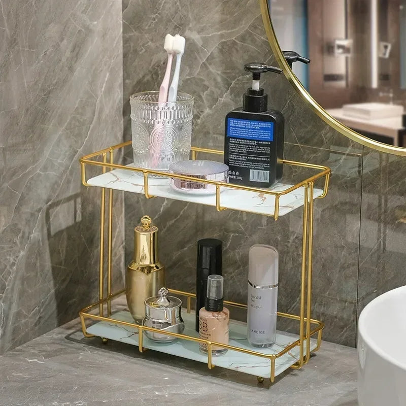 2-Tier Rectangular Golden Vanity Stand