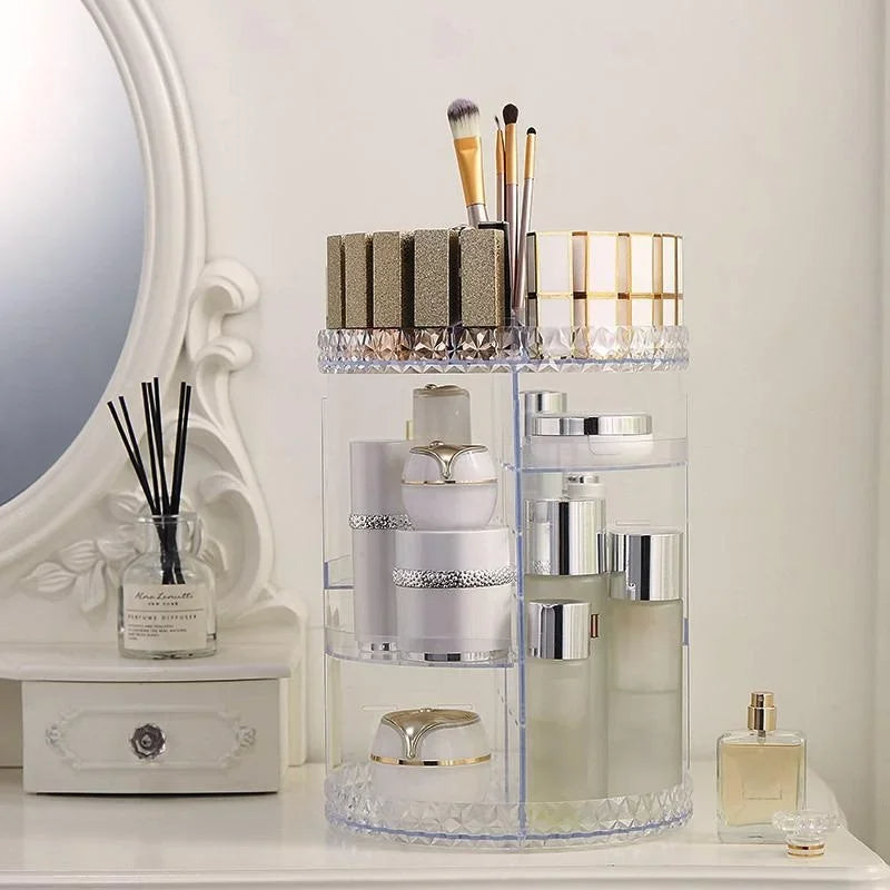 360° Rotating Diamond Cut Cosmetic Organizer - large
