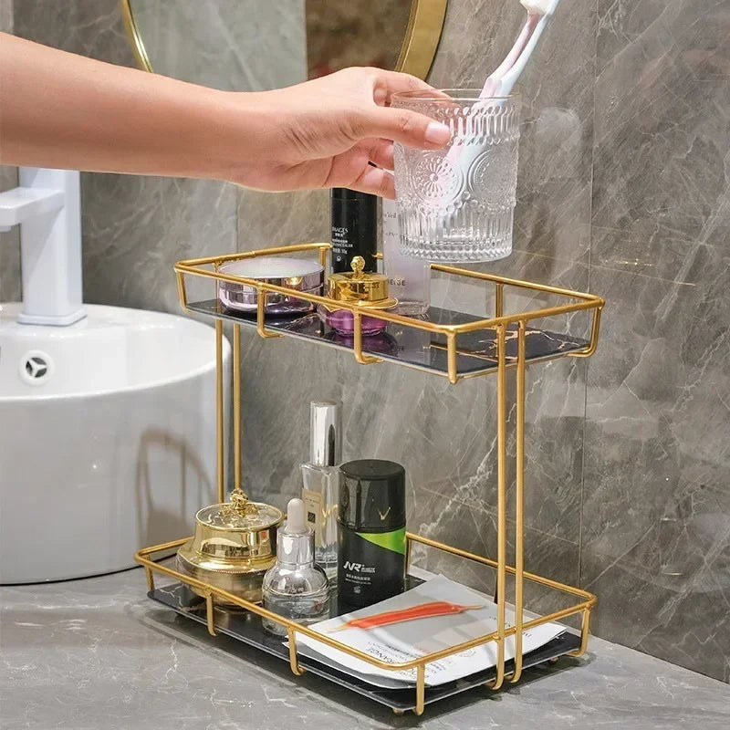 2-Tier Rectangular Golden Vanity Stand