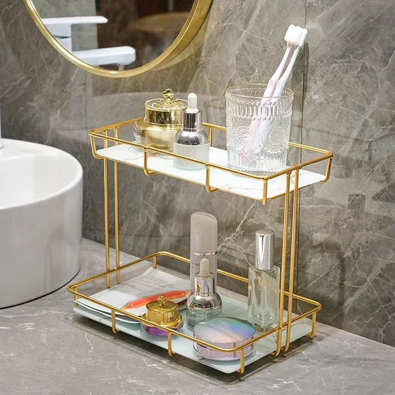 2-Tier Rectangular Golden Vanity Stand