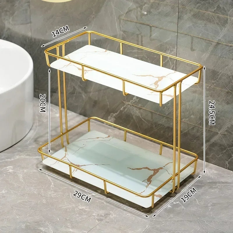 2-Tier Rectangular Golden Vanity Stand