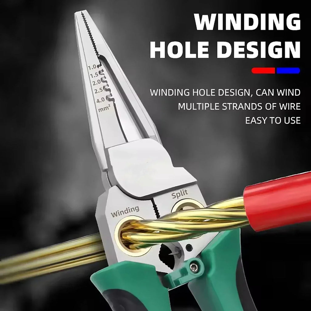 8 in 1 Stainless Steel Wire Stripping Needle Nose Pliers Non-slip Multi-function Wire Stripper with Electricity Tester Function
