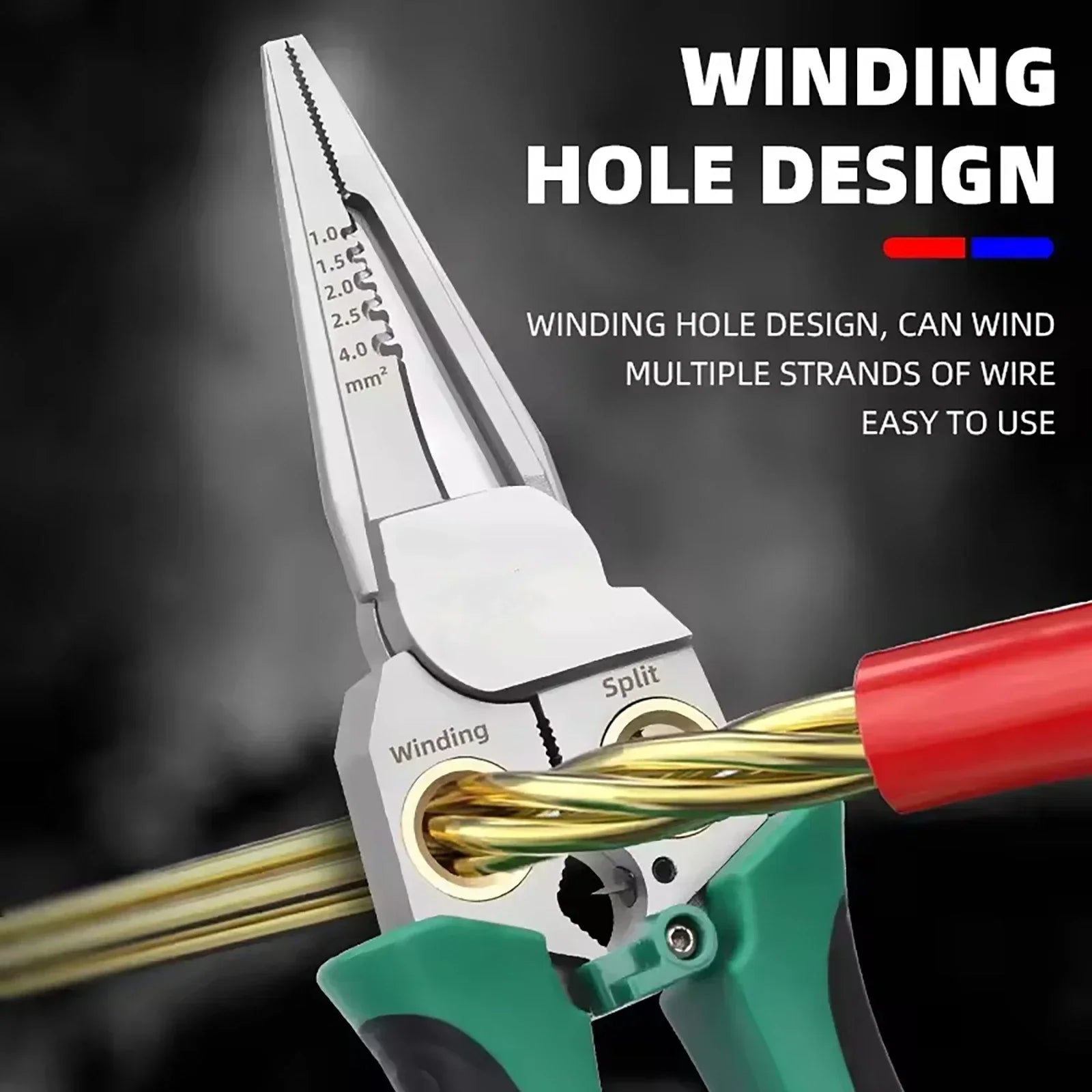8 in 1 Stainless Steel Wire Stripping Needle Nose Pliers Non-slip Multi-function Wire Stripper with Electricity Tester Function